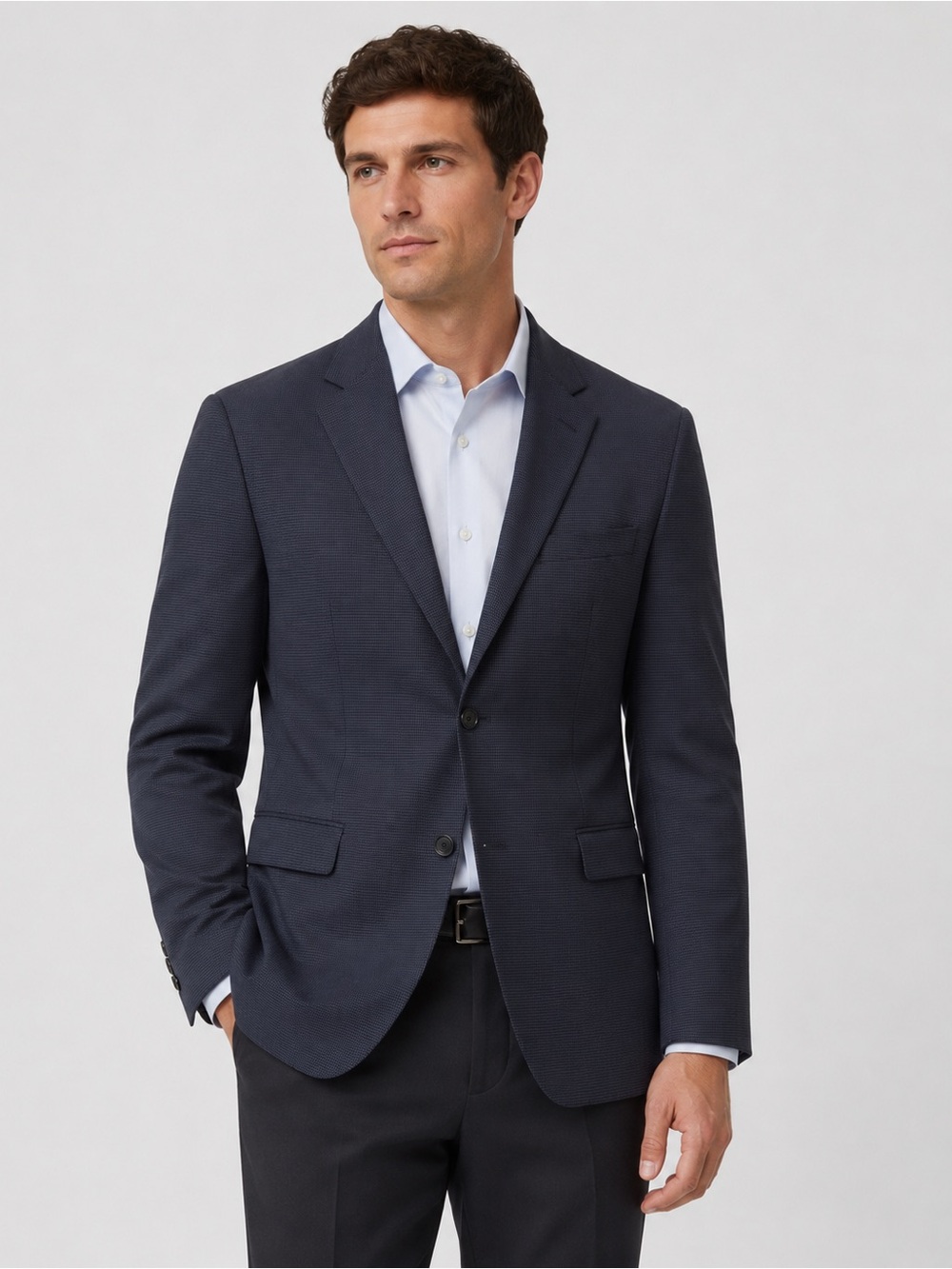 Classic Navy Two-Button Notch Lapel Blazer